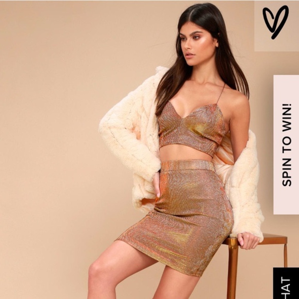 lulus gold iridescent two piece